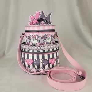 Loungefly Sanrio My Melody Kuromi Cupcake Tiered Crossbody Bag Pink Grey Stripe